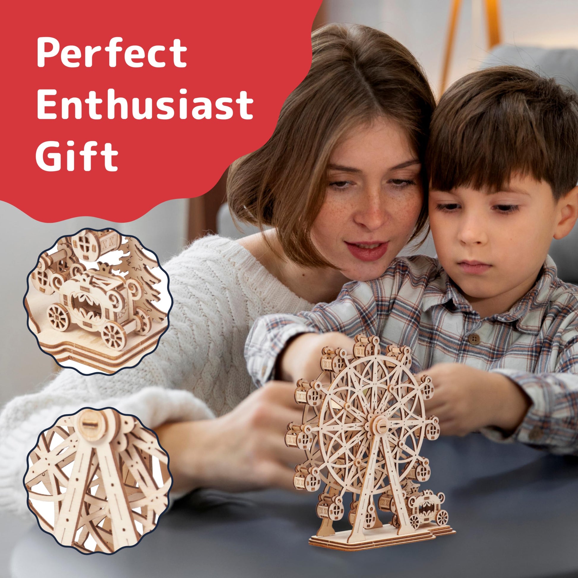 Prextex Ferris Wheel 3D Puzzle Wooden - 115 Precision Pieces Sturdy Wood - No Glue Needed for Assembly - Fun & Educational for Ages 8+ - Ideal