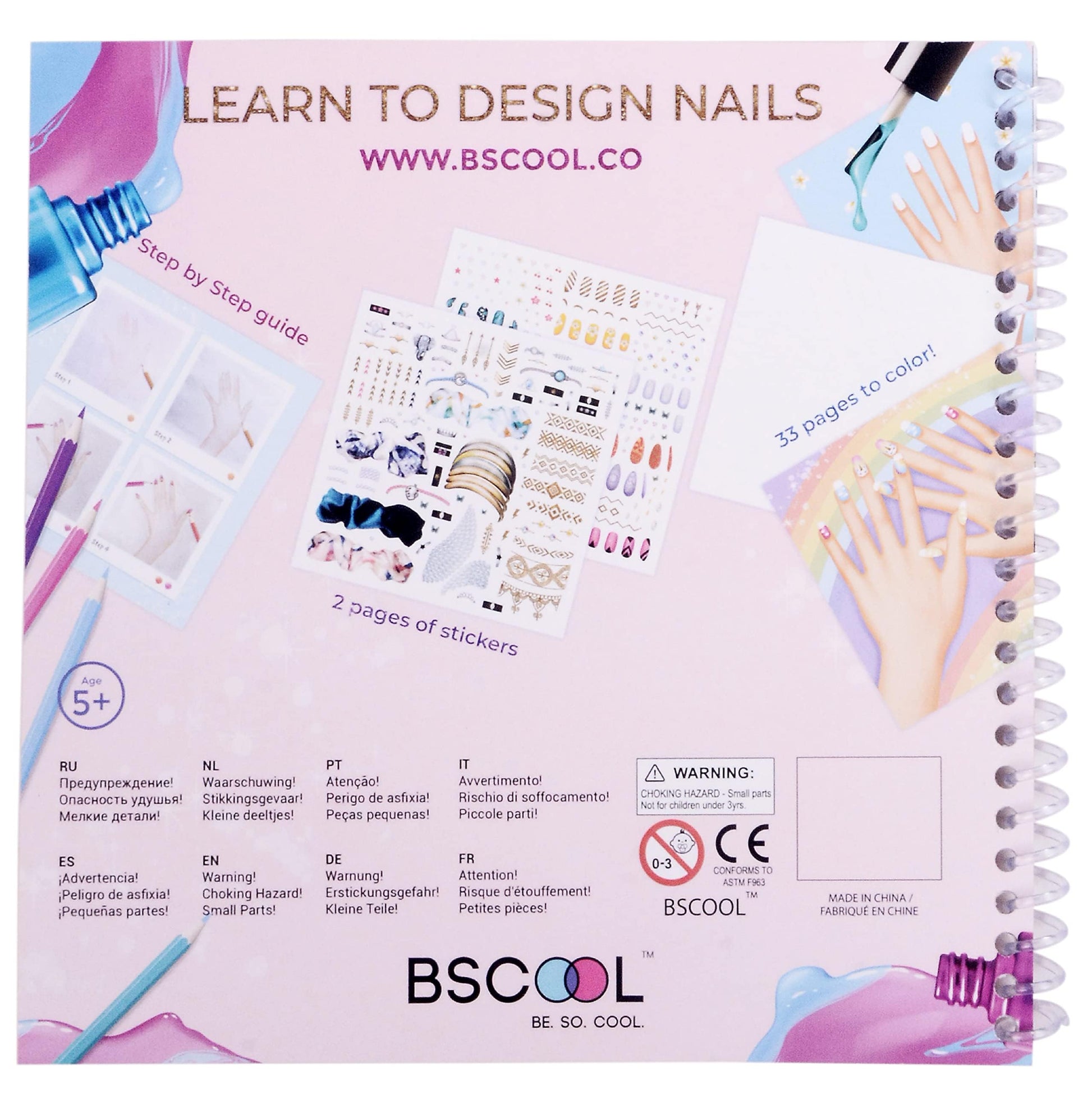 BSCOOL - Drawing, Coloring & Activity Book. Nail Design Book with Stickers and Guides. Fashion Design Sketchbook for Kids 5 and up. Little Designer