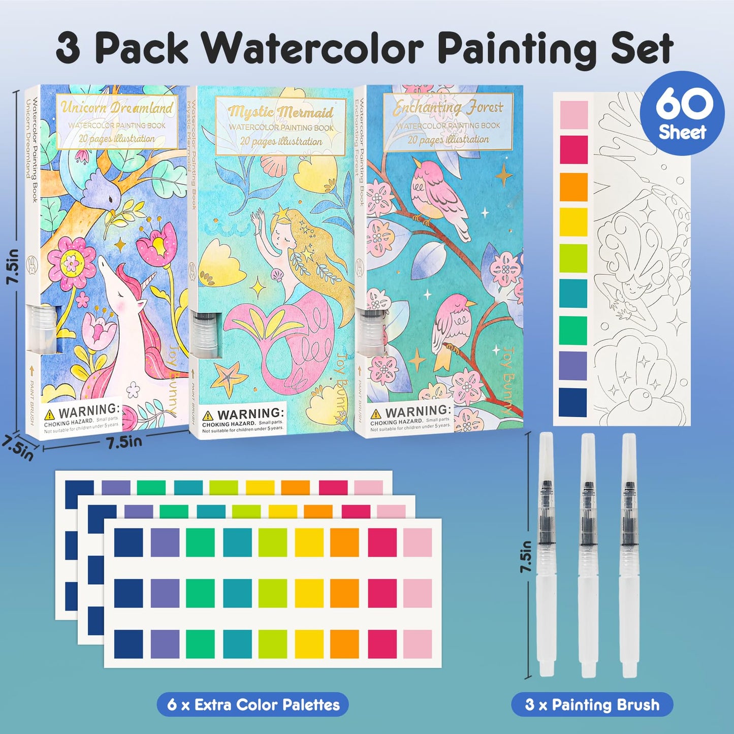 3pack Watercolor Painting Coloring Books, Paint with Water Arts & Crafts Kit for Kids, Pocket Watercolor Paint Bookmarks, Class Activities Art
