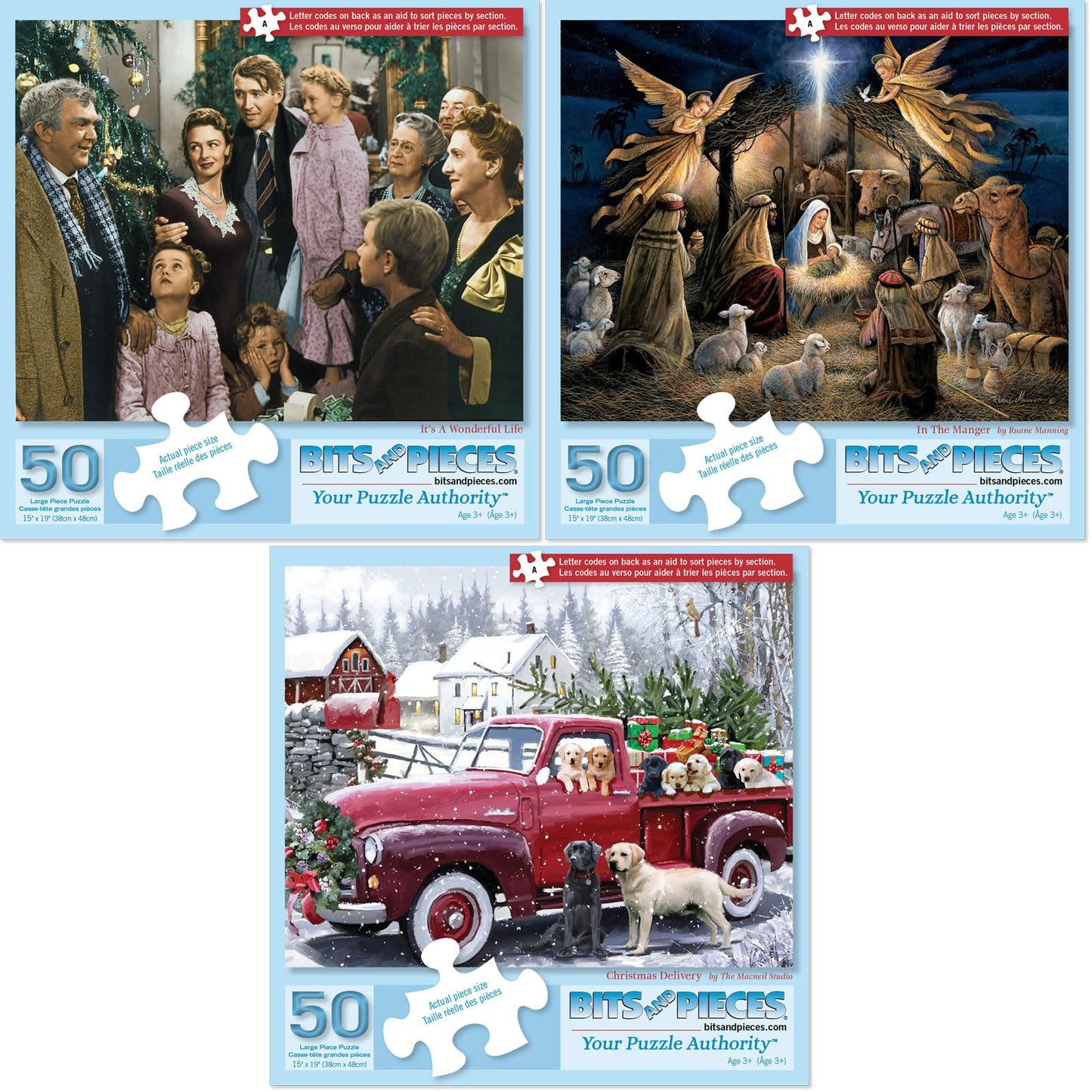 Bits and Pieces - Value Set of 3 Jigsaw Puzzles for Seniors - Each Puzzle Measures 15" x 19" - Large Lettered Pieces Christmas Jigsaws by Various