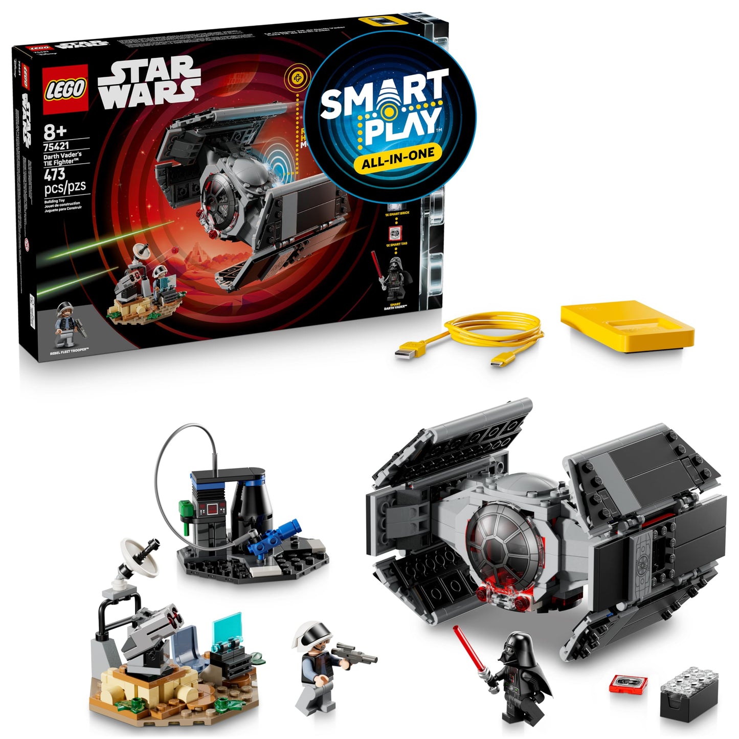 LEGO Star Wars SMART Play: Darth Vader’s TIE Fighter Interactive Building Toy - All-in-One Set - Reacts to How You Move and Play with a SMART Brick