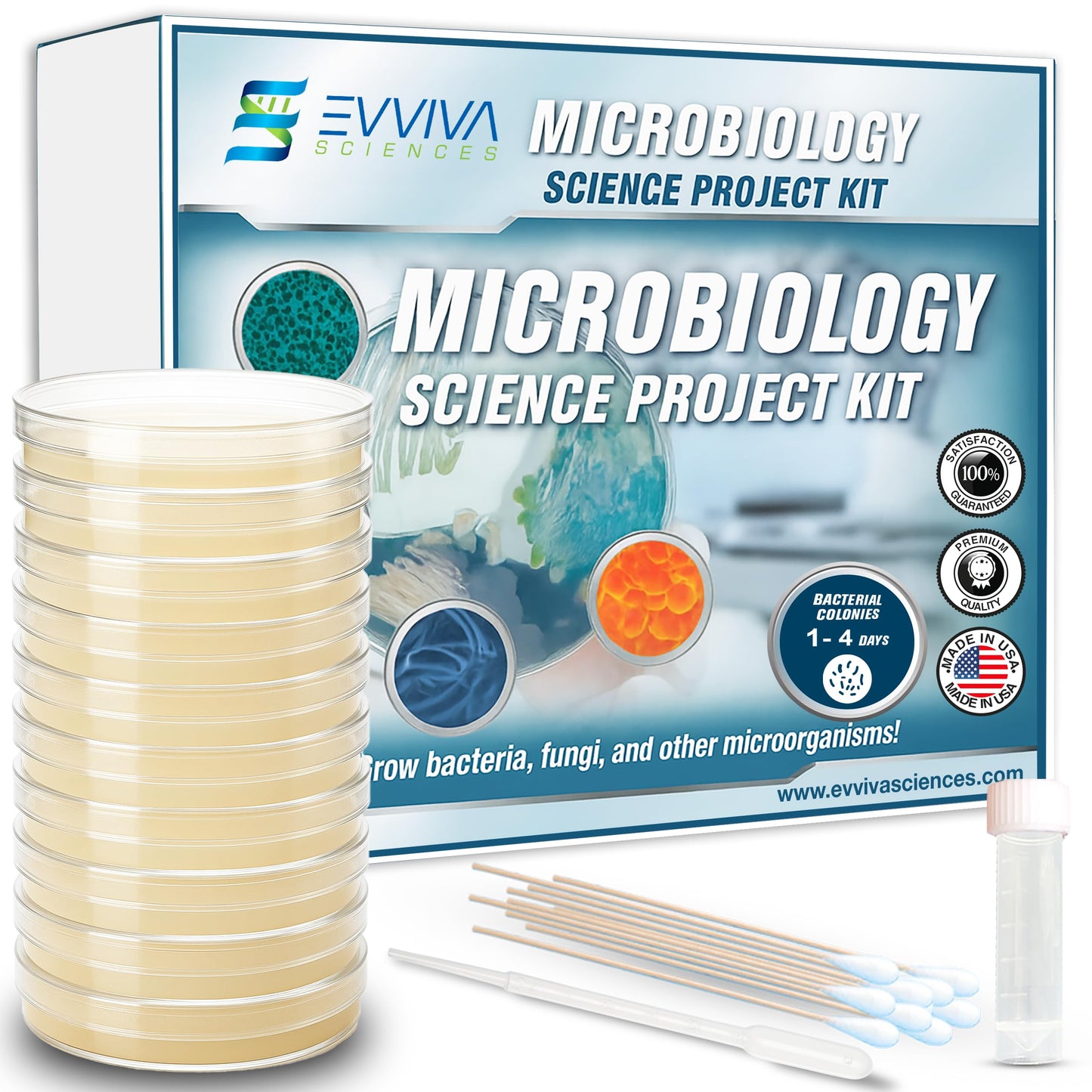 Evviva Sciences Microbiology Science Project Kit, Pre-Poured Agar Plates for Students, Agar Petri Dishes to Learn Microbiology, with Educational