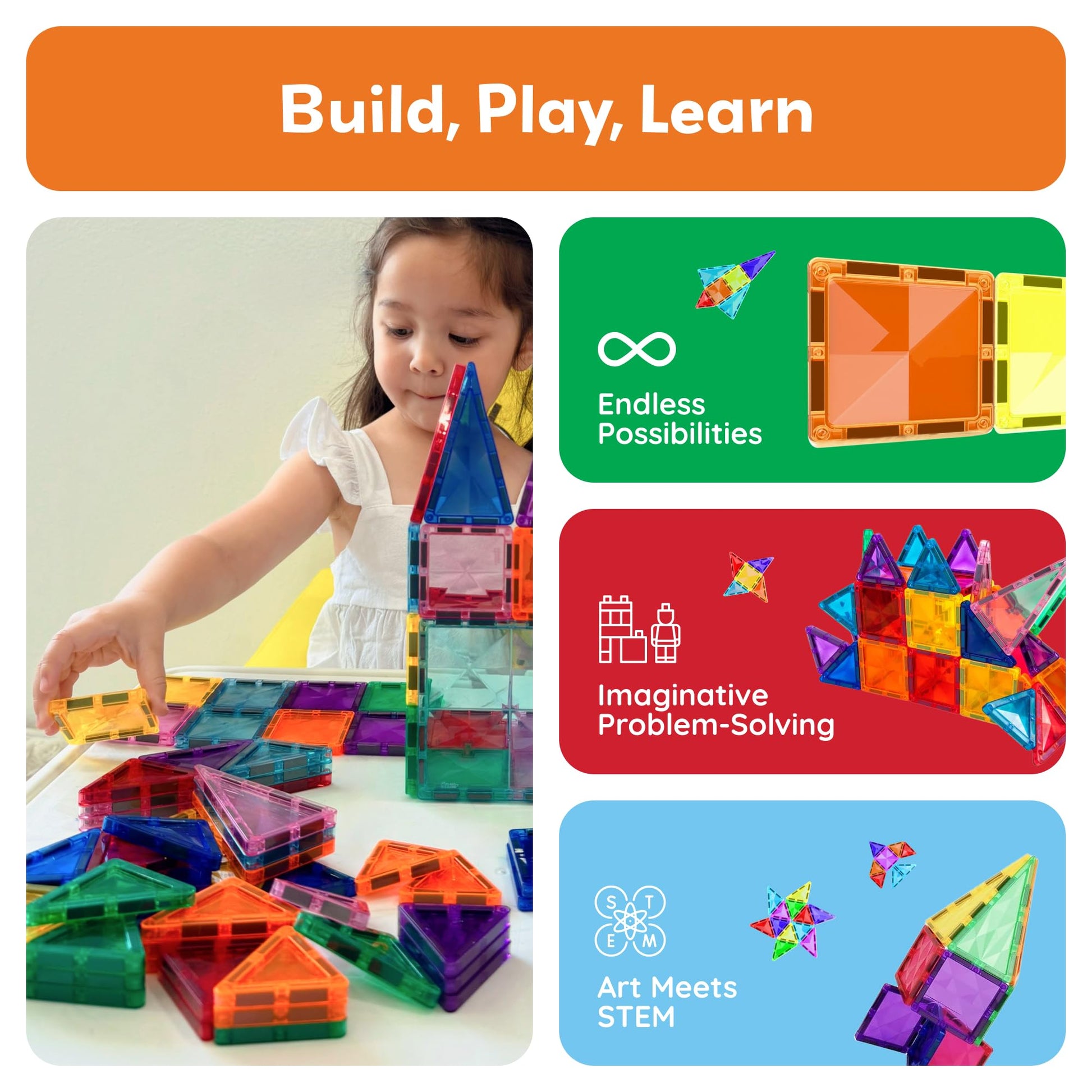 PicassoTiles 100pc Magnetic Tile Mini Diamond Set Travel Size STEM Educational Building Kit for Toddlers Preschool Boys Girls Age 3 Plus Montessori