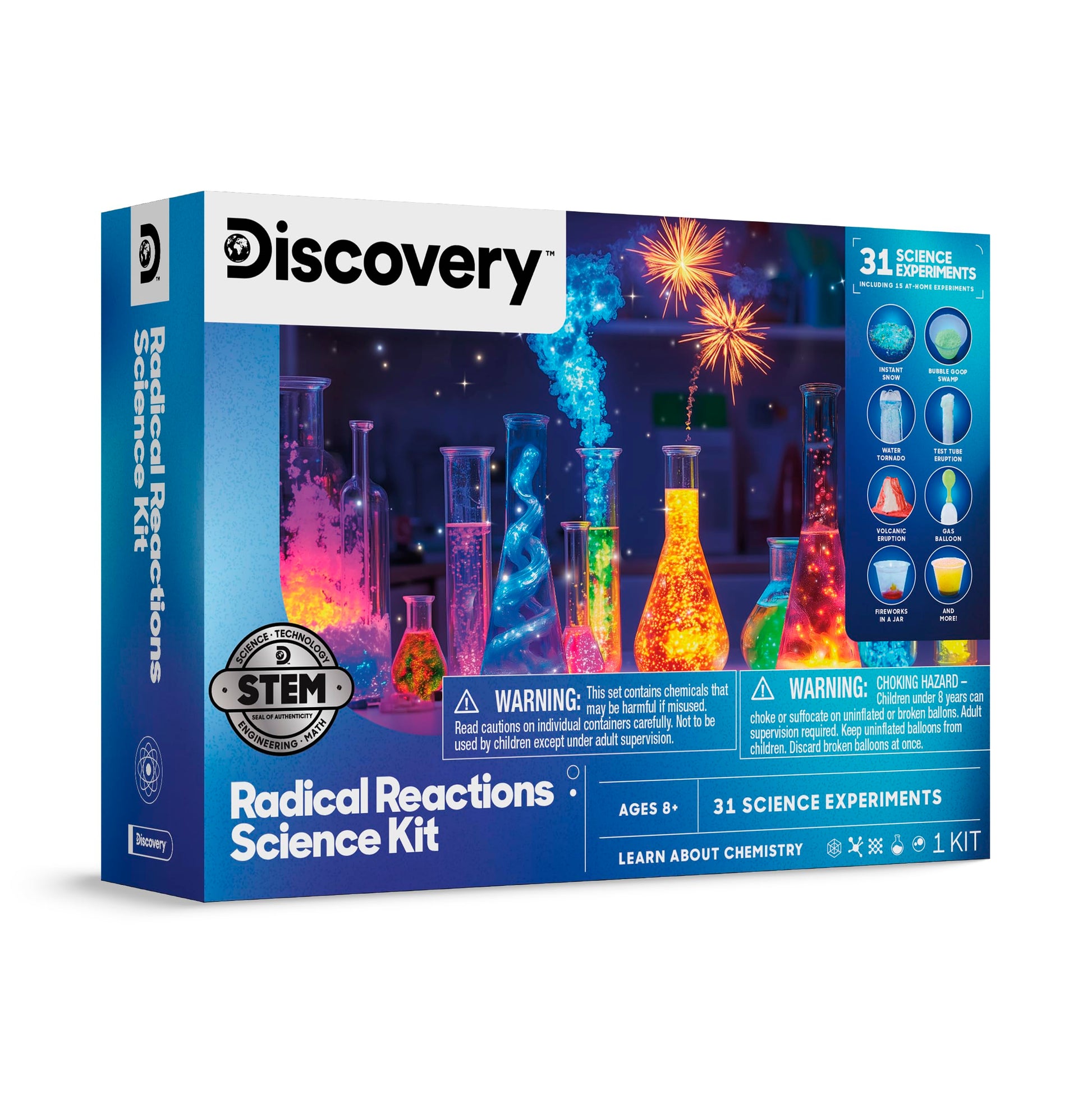 Discovery Radical Reactions Science Kit - 31 Experiments STEM Lab for Kids| DIY Activity Set with Chemistry Tools, Volcano Mold, Instant Snow|
