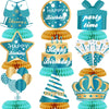 9PCS Lake Blue Gold Happy Birthday Decorations Honeycomb Centerpieces Happy Birthday Table Centerpieces Party Supplies 15th 16th 18th 21st 30th 40th