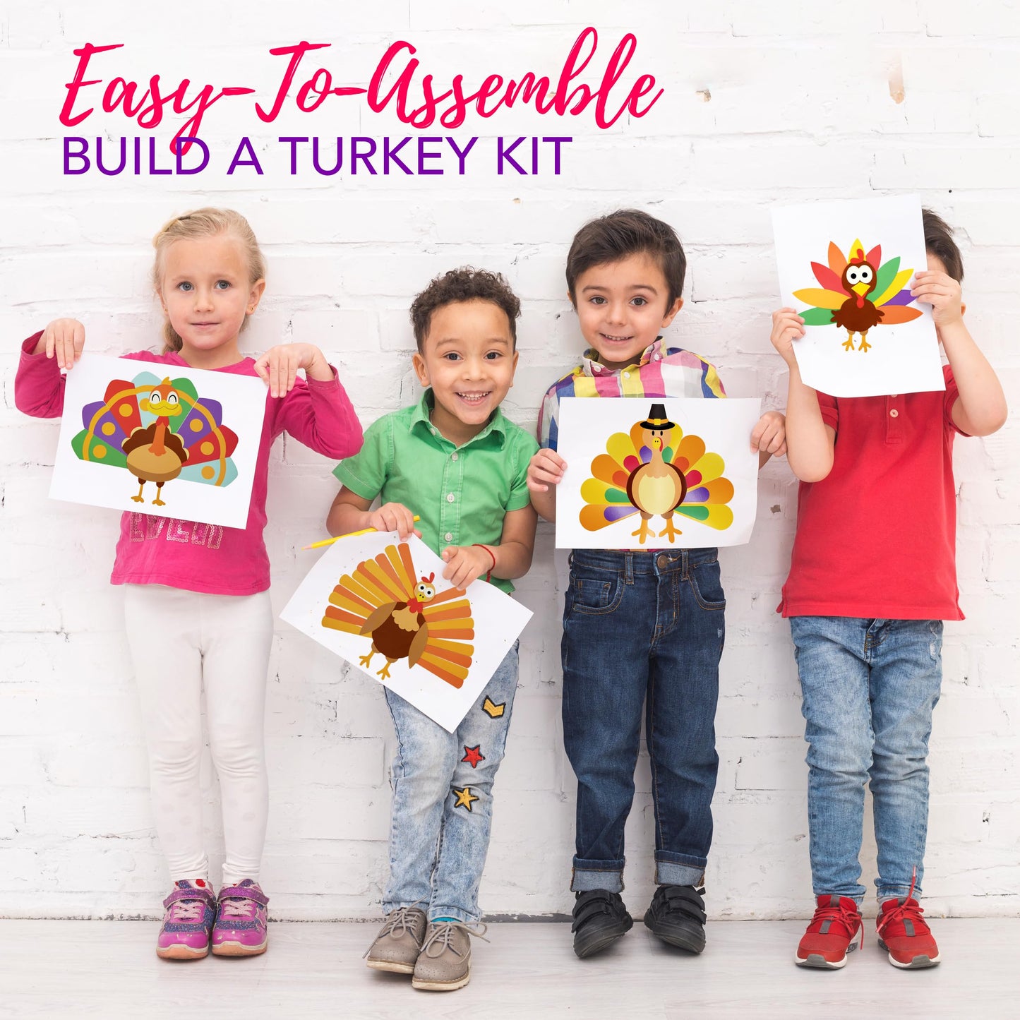 4E's Novelty Turkey Craft Kit, 4 Pcs Thanksgiving Crafts Kits for Kids, Thankful Turkey Activity Turkeys Arts and Crafts Friends Giving Kids Craft