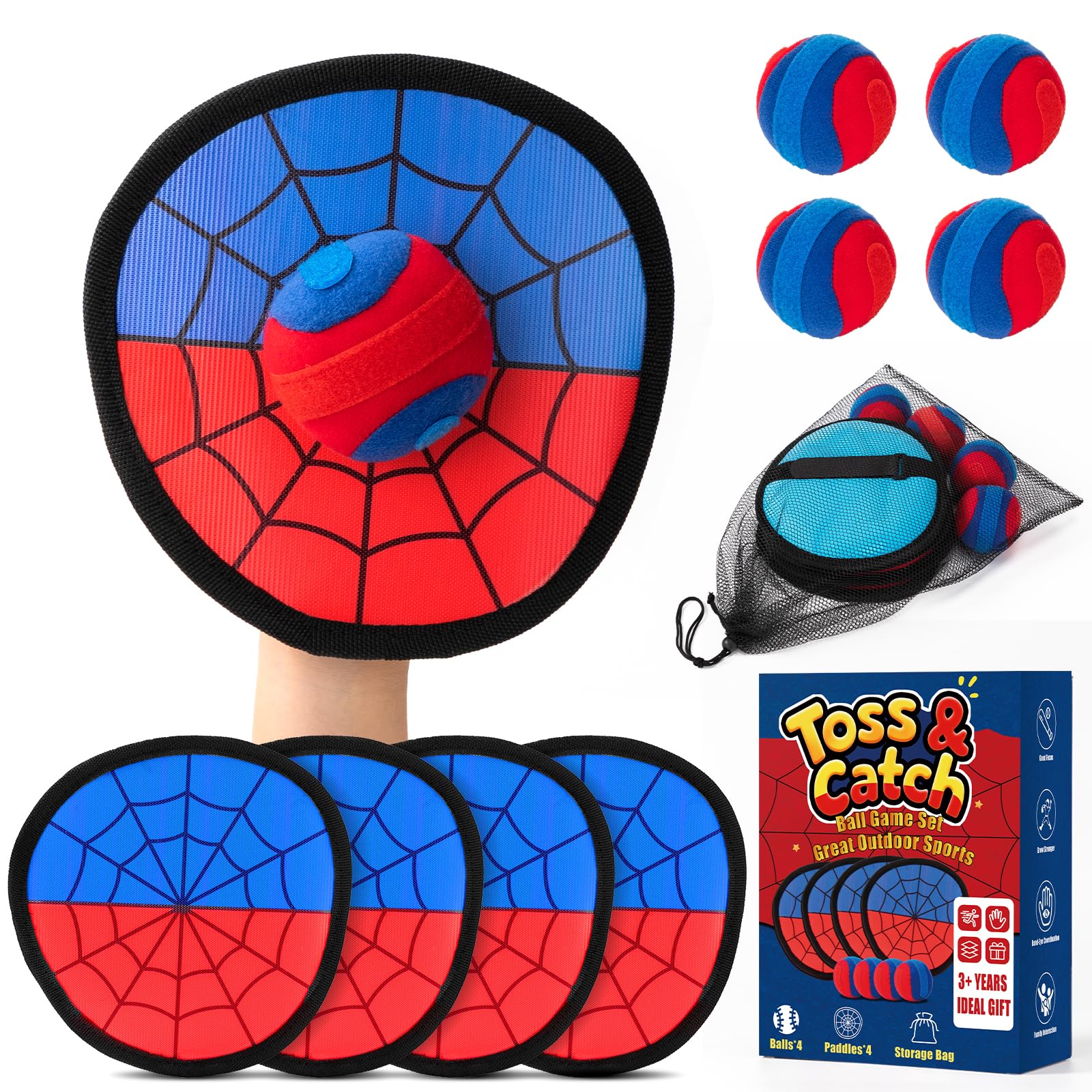 Spider Toss and Catch Ball Game - Beginner Baseball Training Glove & Sticky Catch Balls Kids Toy - Family Game for Outdoor Beach Yard Pool - Birthday