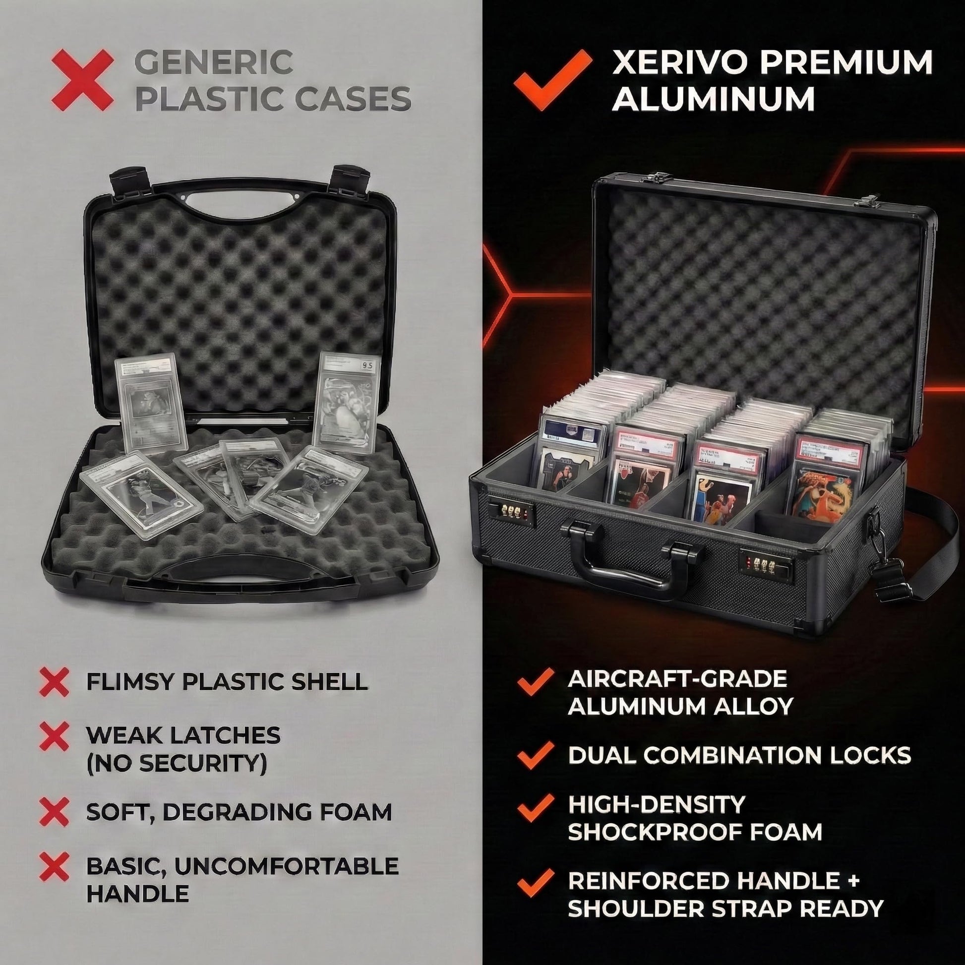 Xerivo Graded Card Storage Box - Lockable PSA Slab Case for Graded Cards, Baseball and Sports Card Case, Baseball Storage Box Holds 160 Slabs or 640