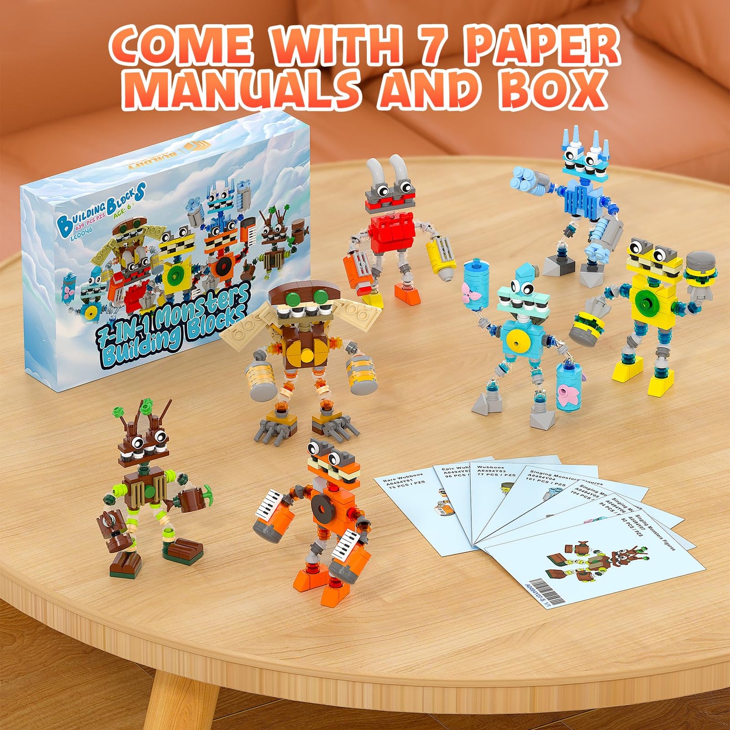 7-in-1 Singing Monsters Building Blocks, 7 Packs My Music Game Monster Friends Building Set, Game Action Figure Building Toys for Boys and Girls