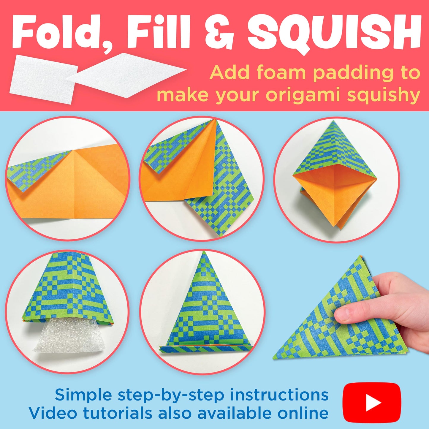 Creativity for Kids Origami Squishies Kit | Summer Activities & Road Trip Fun | Fold, Decorate & Squish 24 Bright Paper Creations | DIY Arts & Crafts