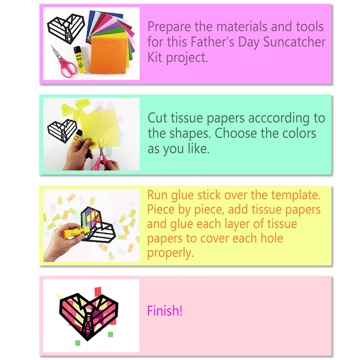 VHALE Suncatchers Craft 3 Sets (9 Cutouts) w Tissue Papers Stained Glass Effect Paper Sun Catcher Kit, Window Art, Classroom Crafts, Creative Art