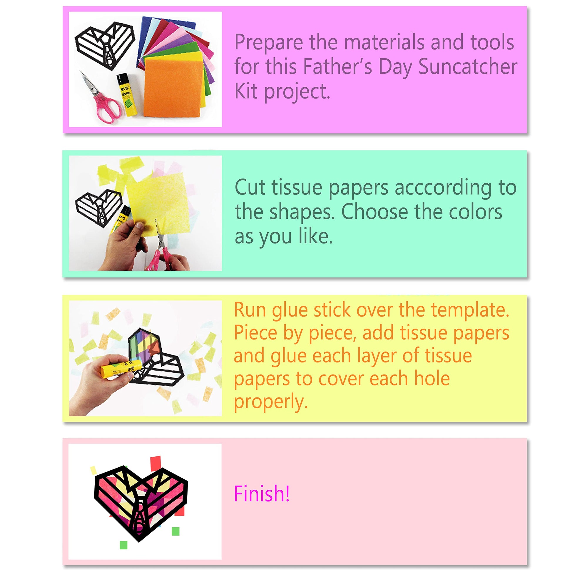 VHALE Suncatchers Craft 3 Sets (9 Cutouts) w Tissue Papers Stained Glass Effect Paper Sun Catcher Kit, Window Art, Classroom Crafts, Creative Art