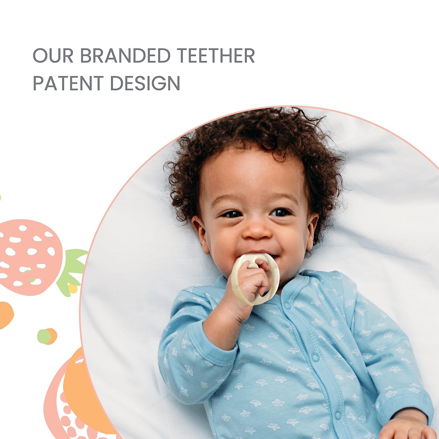 Lulyboo Silicone Baby Teething Ring, Soft and Durable Easy Grip Teether, Soothing for Gums, 0-12 Months, Ivory