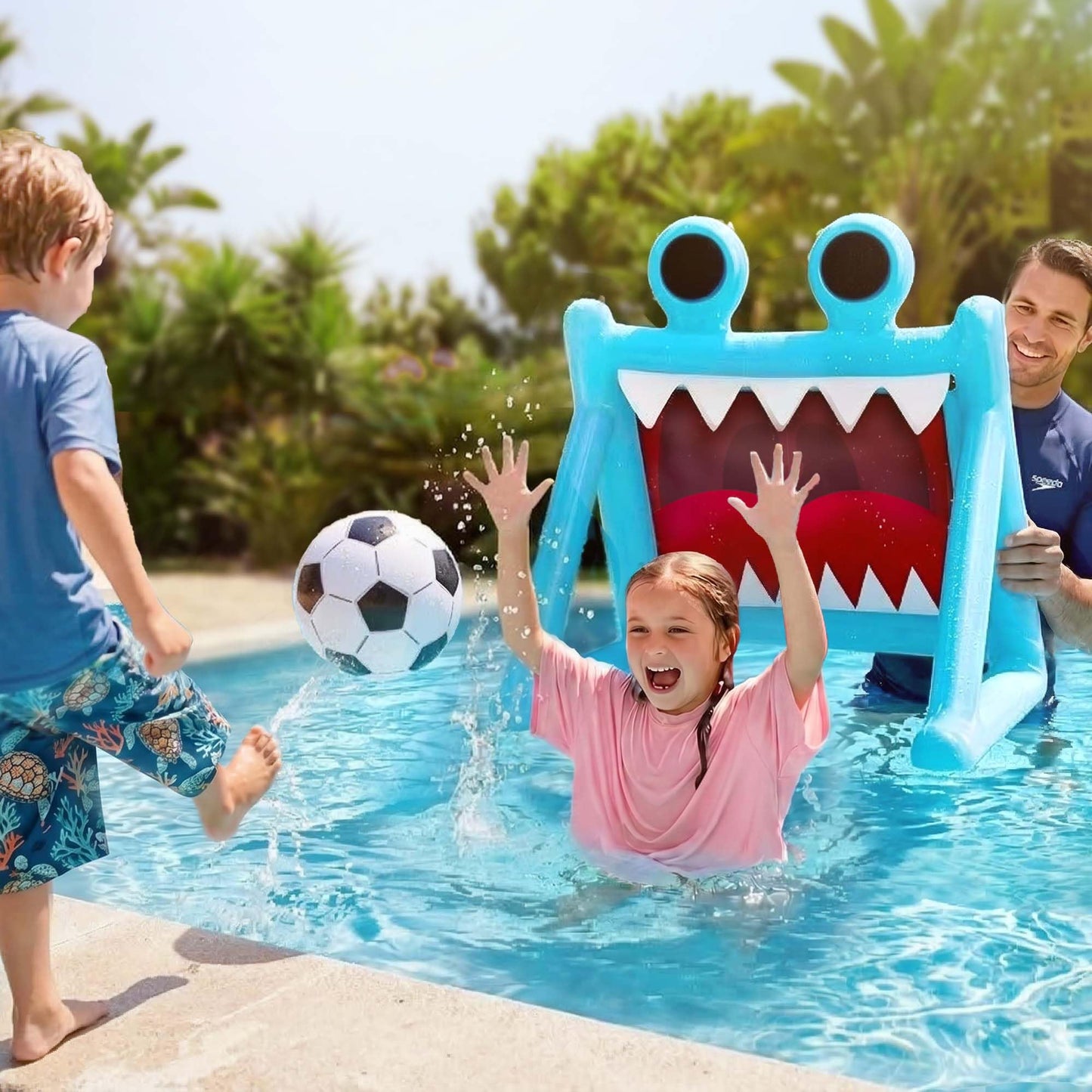 Funscape Kid Soccer Pool Toy, 2-in-1 Inflatable Soccer Goal Water Pool Game