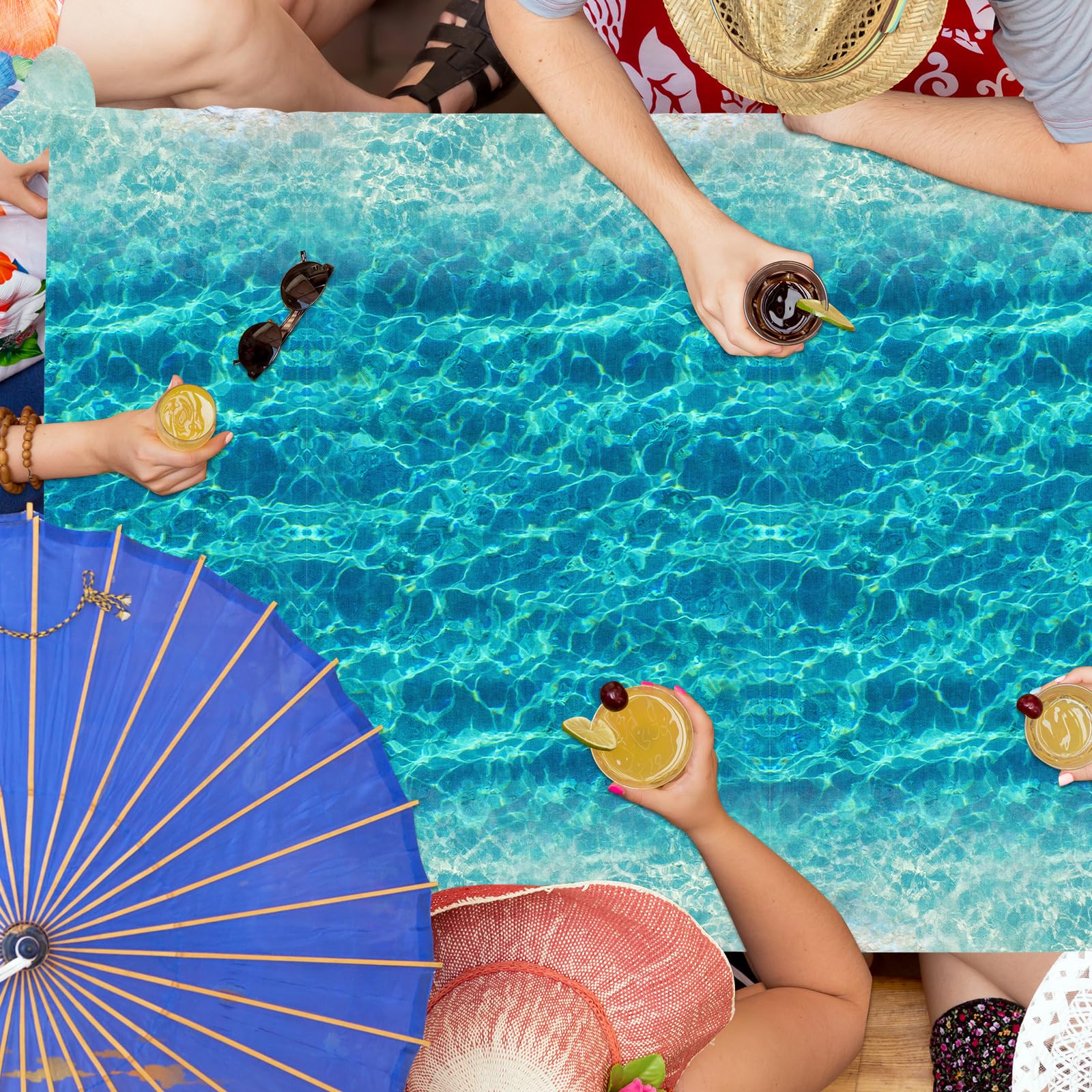 CMUSKO Ocean Waves Tablecloth, 3Pcs Summer Beach Pool Party Decorations Tablecloth Plastic Beach Ocean Water Print Table Cover for Hawaiian Party