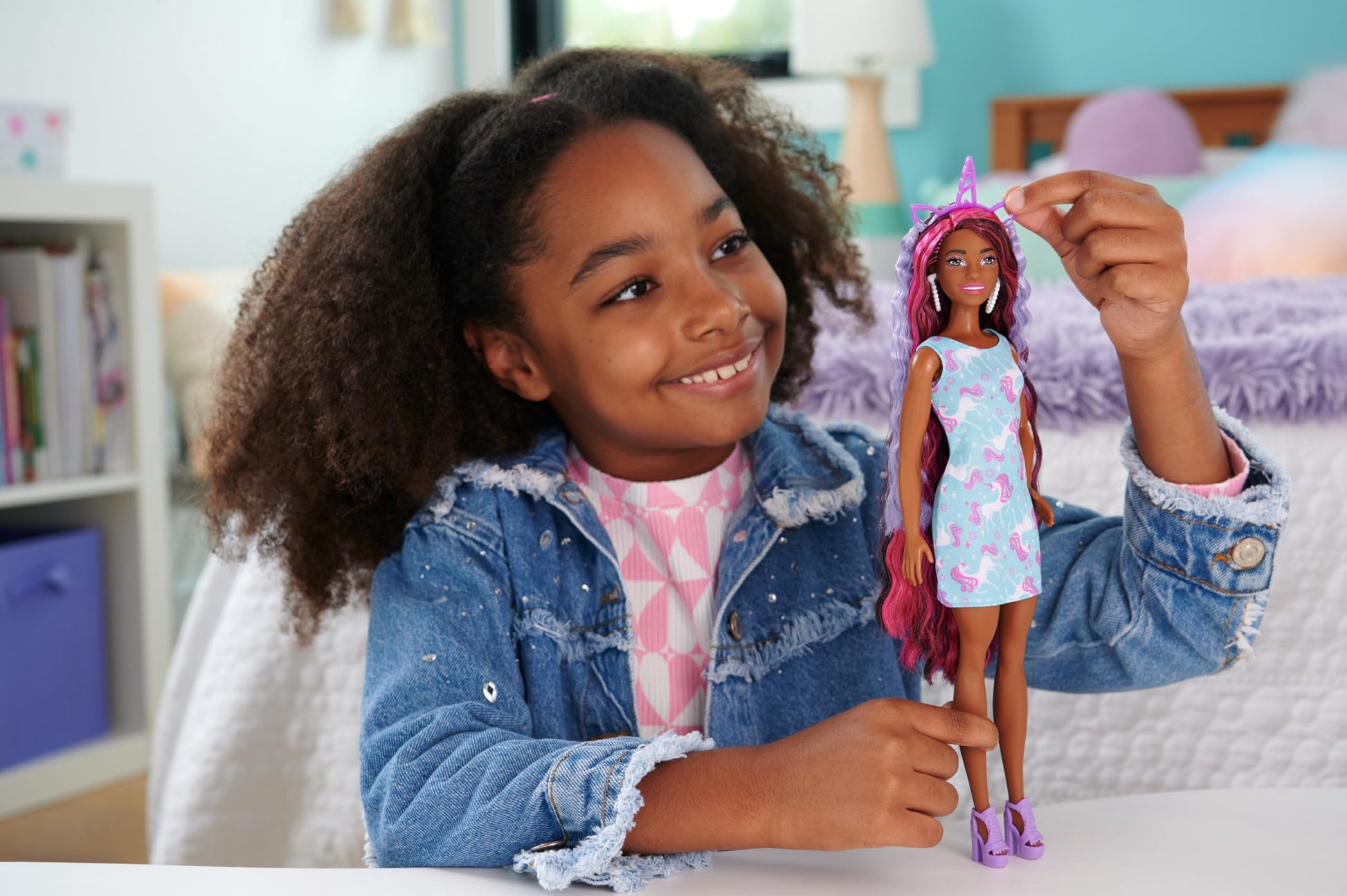 Barbie Fun & Fancy Set, Fashion Doll with Extra-Long Color-Streaked Black Hair, Clothes & Styling Accessories