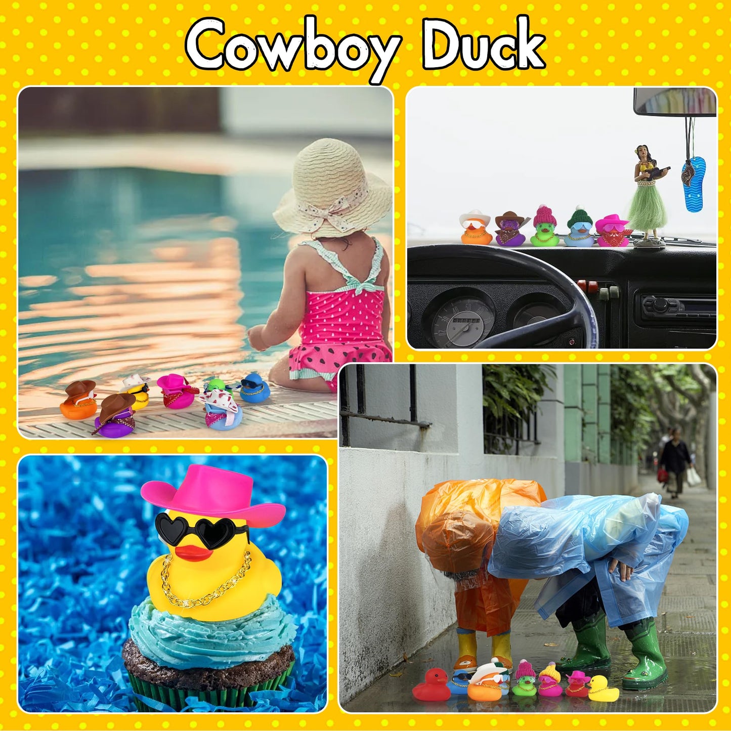16Set 64PCS Mini Duck Toys Bulk Decoration with Hat Scarf Necklace Sunglasses Cute Tiny Duck Figurines for Kids Teens Birthday Baby Shower Swimming
