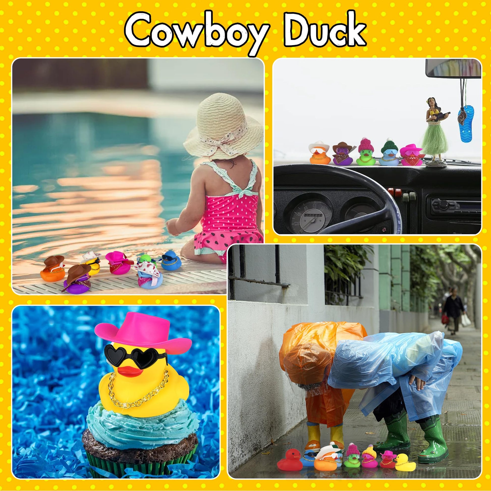 16Set 64PCS Mini Duck Toys Bulk Decoration with Hat Scarf Necklace Sunglasses Cute Tiny Duck Figurines for Kids Teens Birthday Baby Shower Swimming