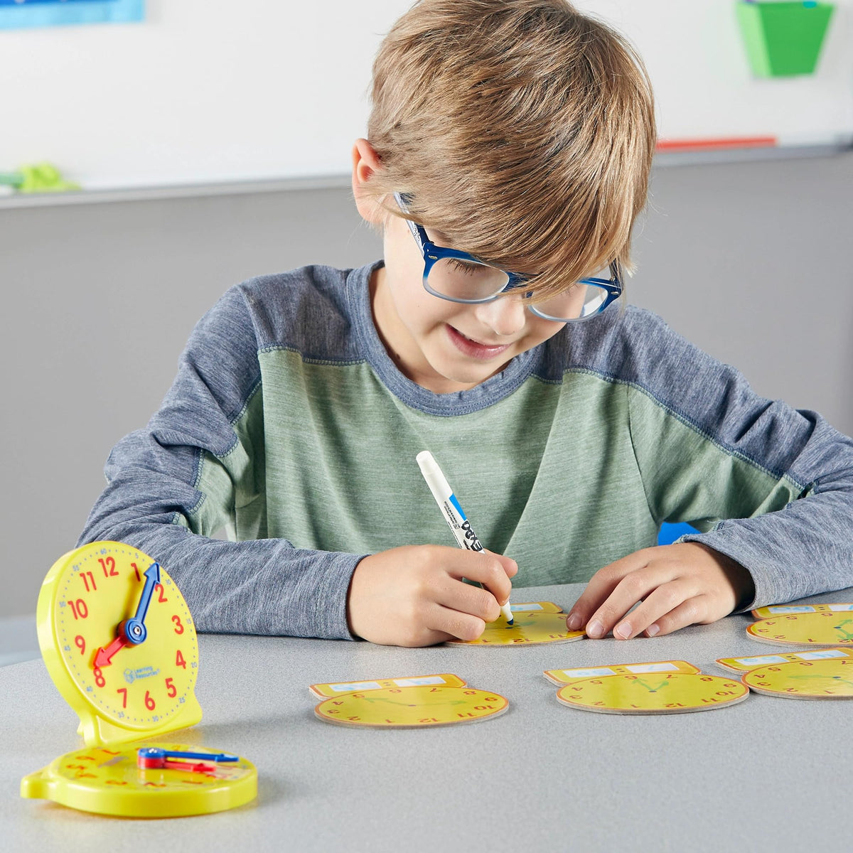 Learning Resources About Time! Group Activity Set, Classroom Set, 6 Write & Wipe Clocks
