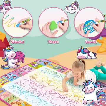 Aqua Water Doodle Mat - Kids Drawing Mat Toddlers Educational Toys for Age 3 4 5 6 7 8 Year Old Boys Girls Gifts - Neon Color Mat Doodle Board Writing