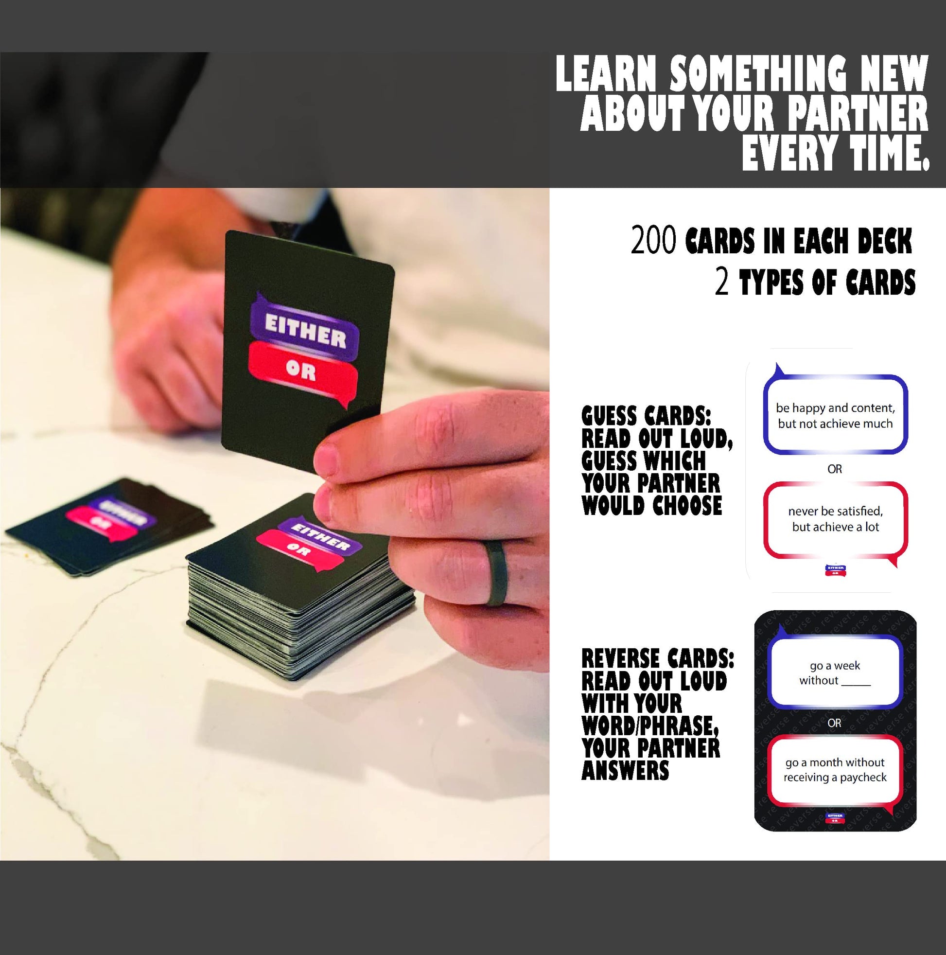 Either Or Couples Card Game of Outrageous Options - Connect with Your Partner for Date Night, Valentine's Day, at Dinner, for an Anniversary, on Road