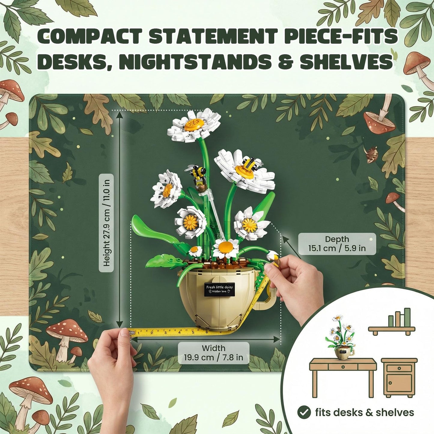 APENGBAOL Daisy Flower Building Set with Coffee Cup Pot, 496PCS Botanical Plant Kit for Adults, DIY Decorative Desk & Home Office Decor, Creative Gift