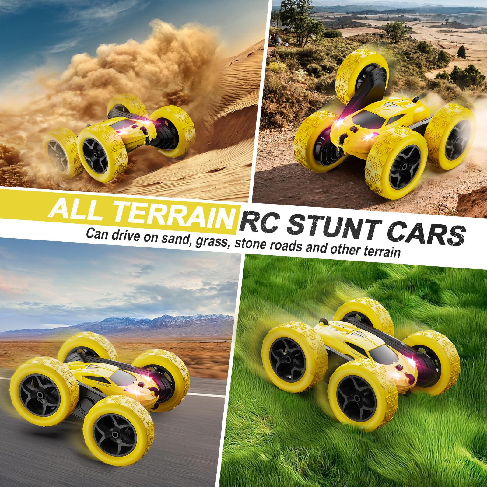 QUNREDA Remote Control Car,RC Car Toys for 6-12 Year Old Boys, Off Road RC Stunt Car 4WD 360° Rotating Remote Control Car for Kids, Boys Girls Gifts