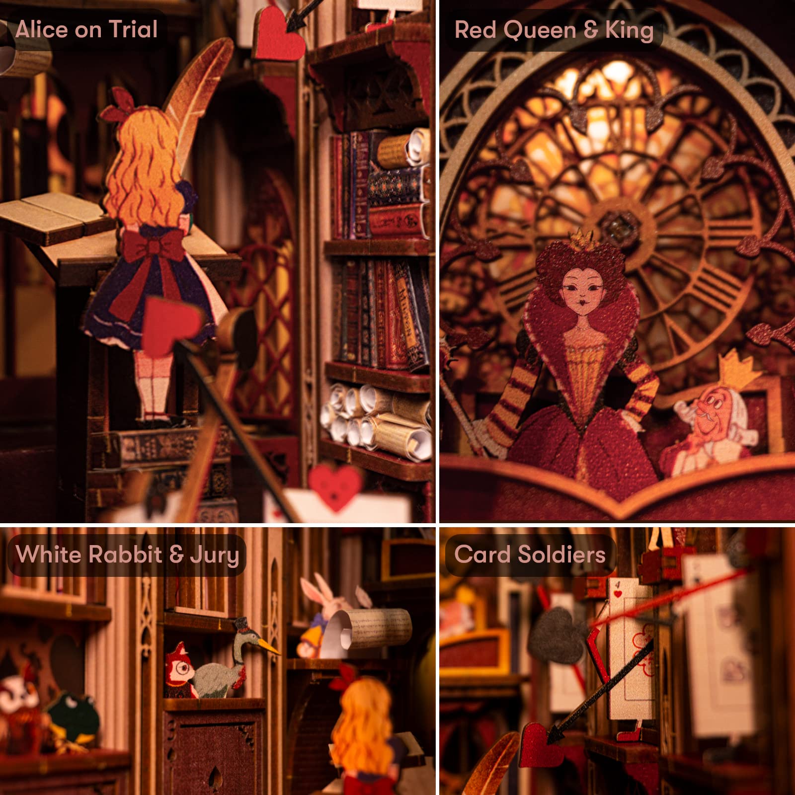 MiniCity Alice in Wonderland Book Nook Kit, Wooden Miniature House with LED