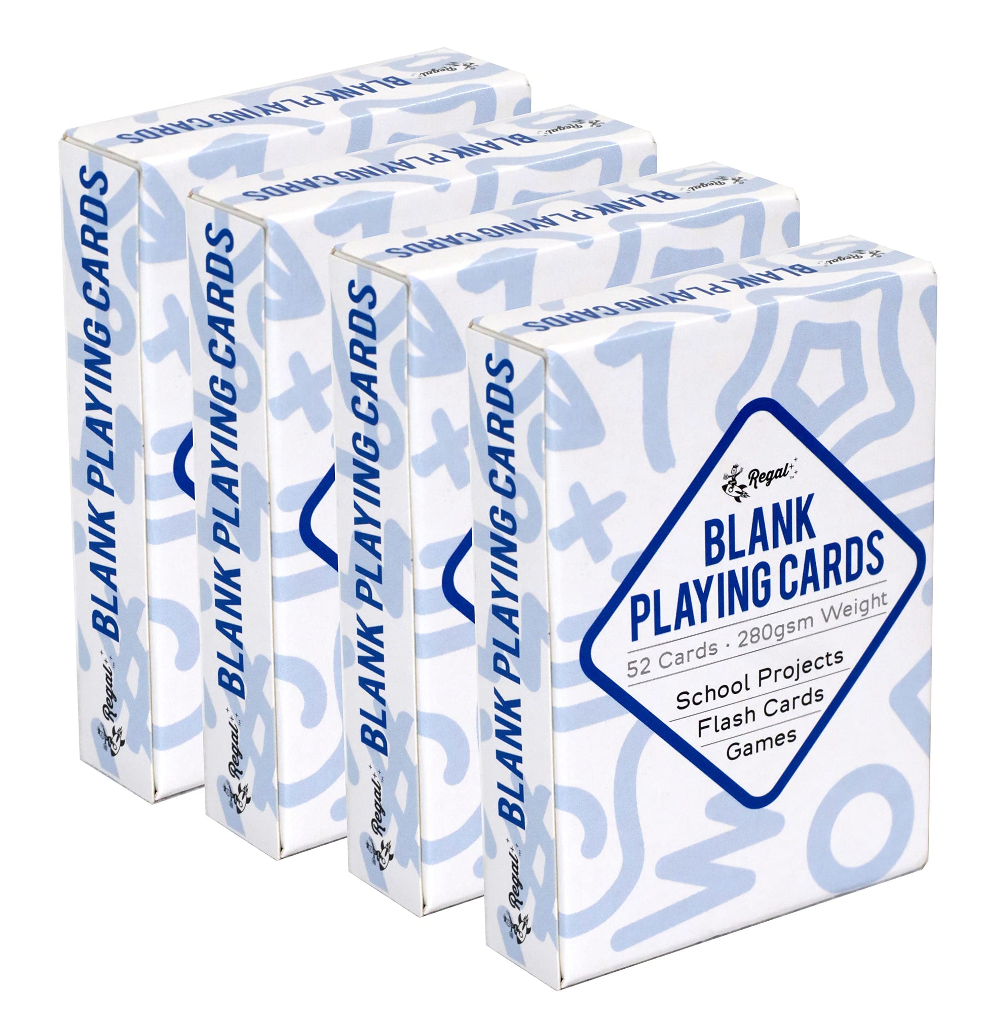 Regal Games 208 Blank Playing Cards to Write On - Custom Blank Deck of Cards - (2.5" x 3.5") Cardstock White Poker Size - 4 Packs x 52 Cards