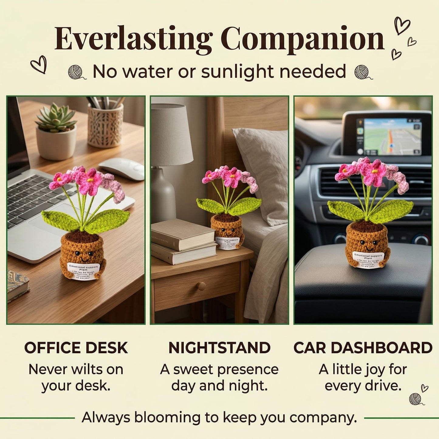 ZRXKSOPP Emotional Support Crochet Flower with Positive Card,Handmade Positive Crochet Flowers Potted Cheerful Present for Office Desk Decor,Living