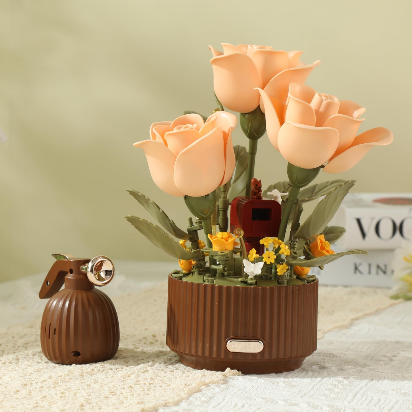 Electric Flower Bouquet Building Set 255PCS - Motorized Blooming Roses Flowers Botanical Kit, DIY Bonsai Style Bouquet of Flowers - Unique STEM Gift