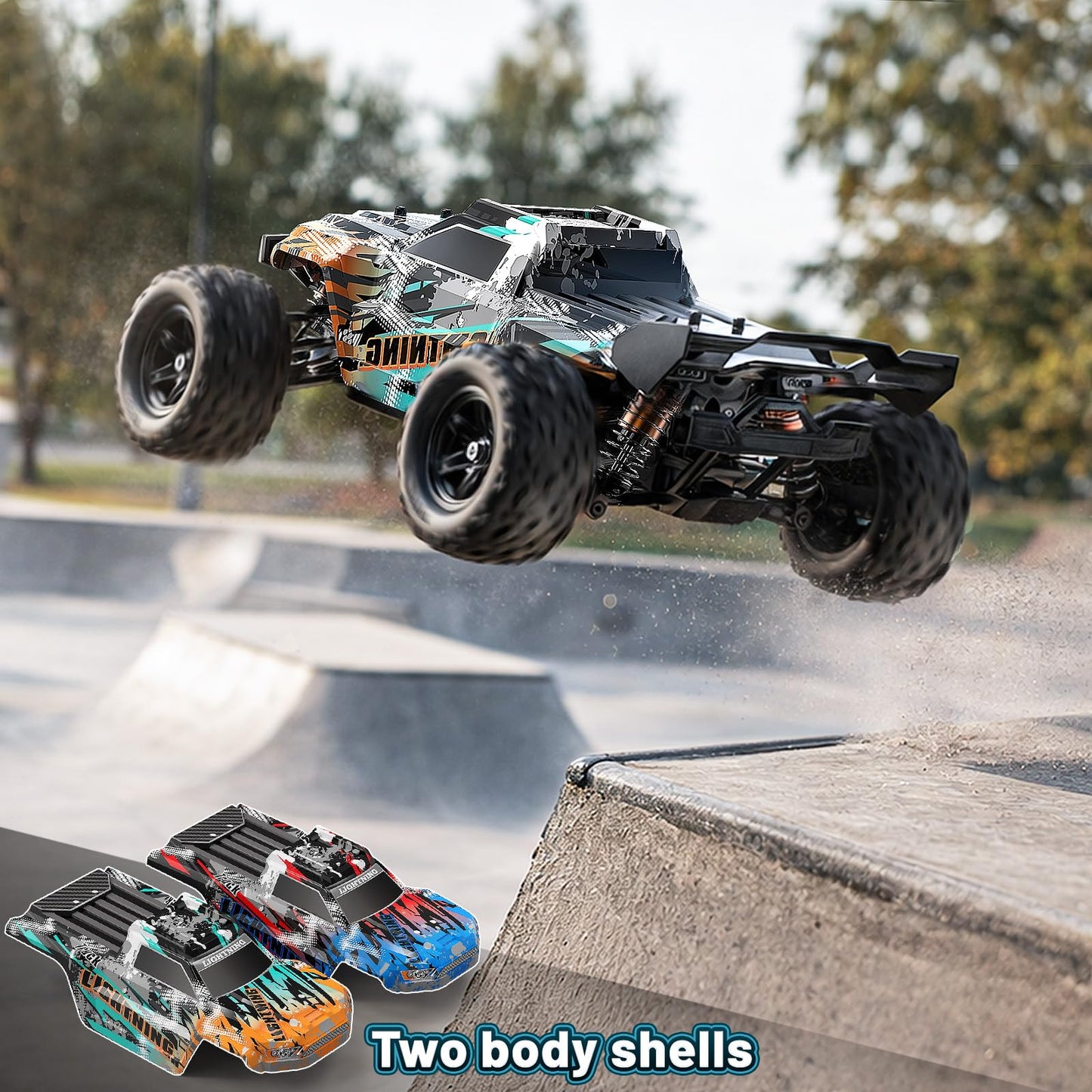 RC Cars 1:18 4WD High Speed Off-Road RC Truck 40 KM/H, Remote Control Car with Waterproof ESC, 2 Rechargeable 7.4V 1300mAh Batteries, Dual Body