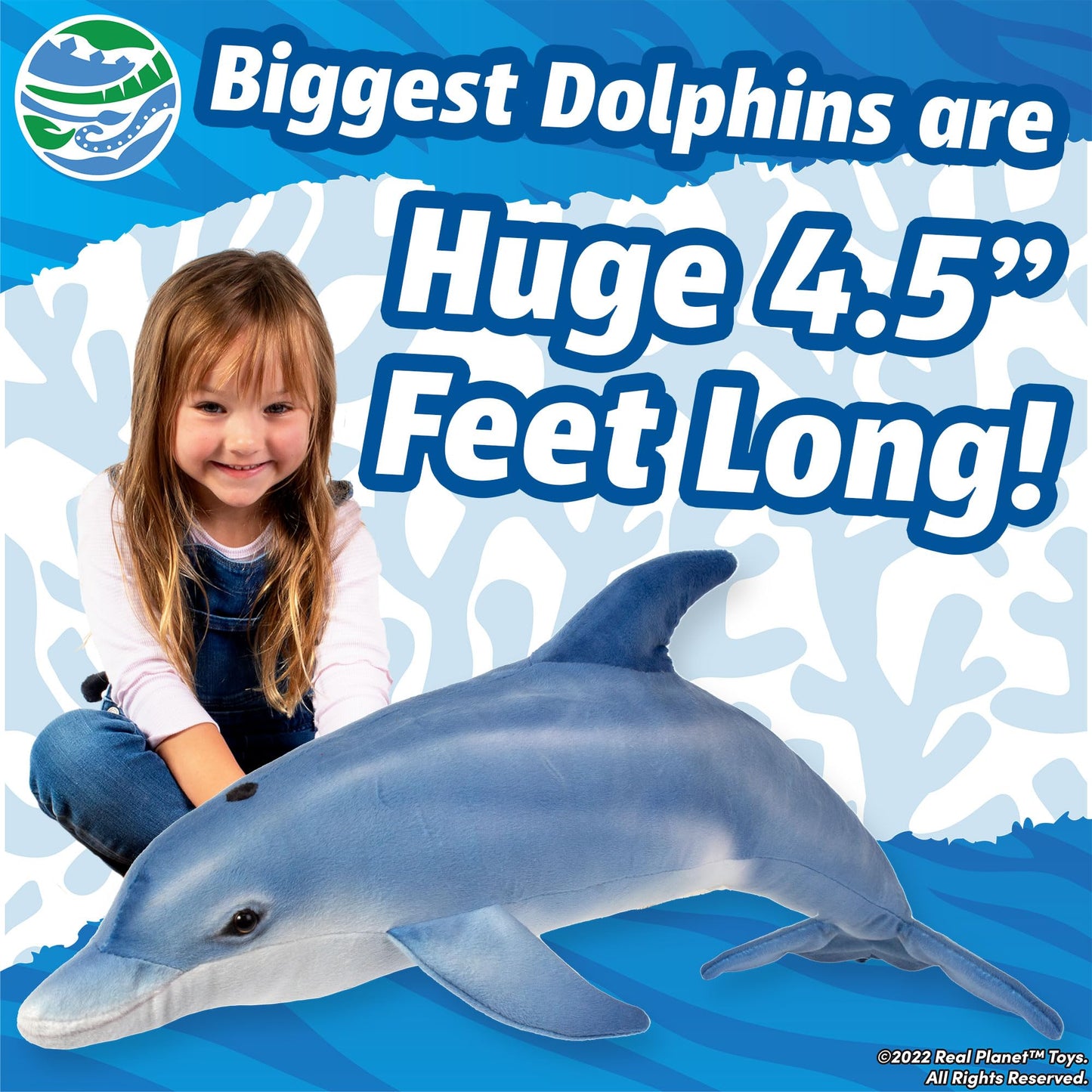 Real Planet 24" Dolphin Plush - Realistic Blue Dolphin Stuffed Animal, Cute Stuff Plush Animals Gift for Kids, Giant Stuffed Animals for Girls Pillows