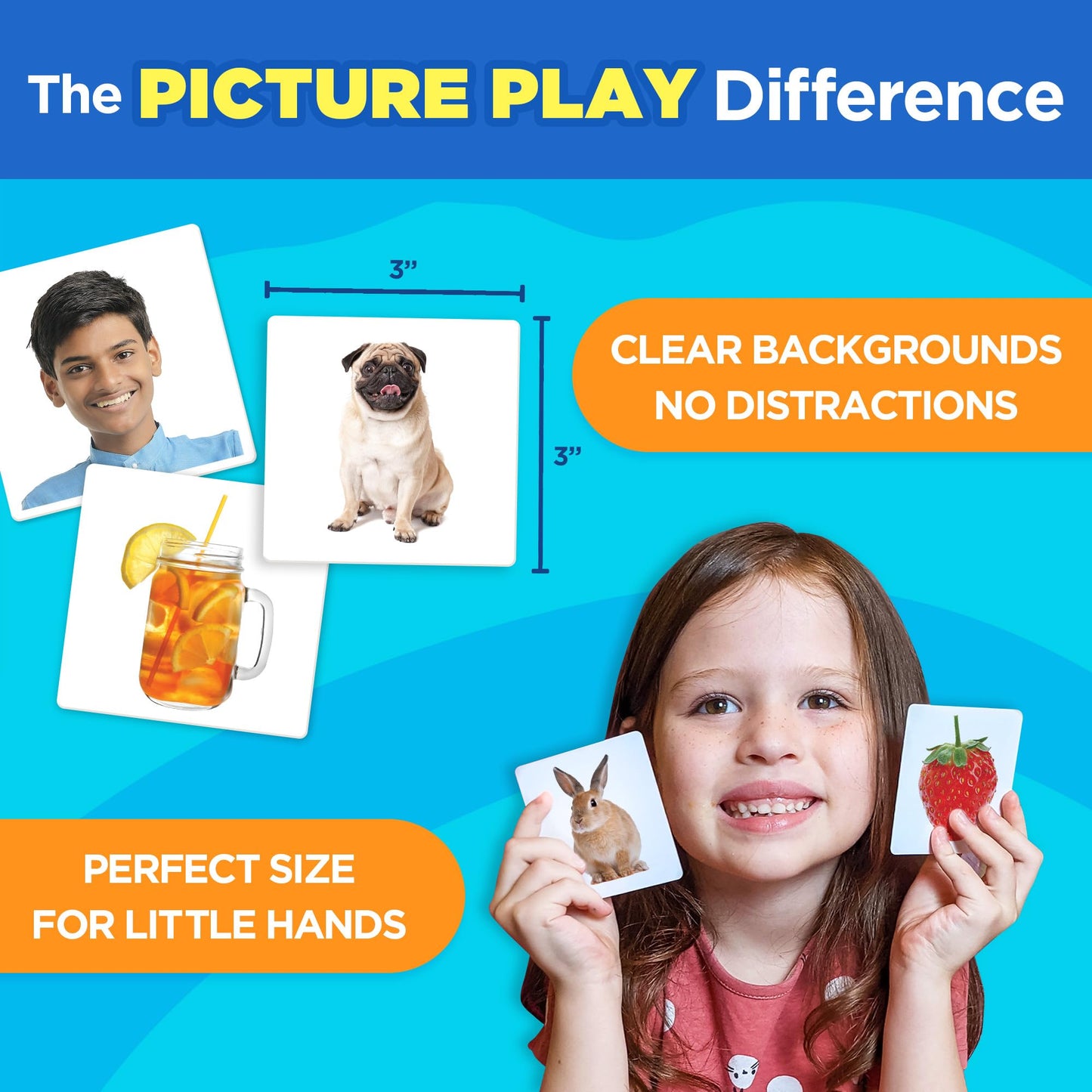 ThinkPsych 450 Thick Picture Cards for Autism Speech Therapy Materials - Flash Cards for Toddlers - Animals, Body Parts, Emotions, Food, Vegetables