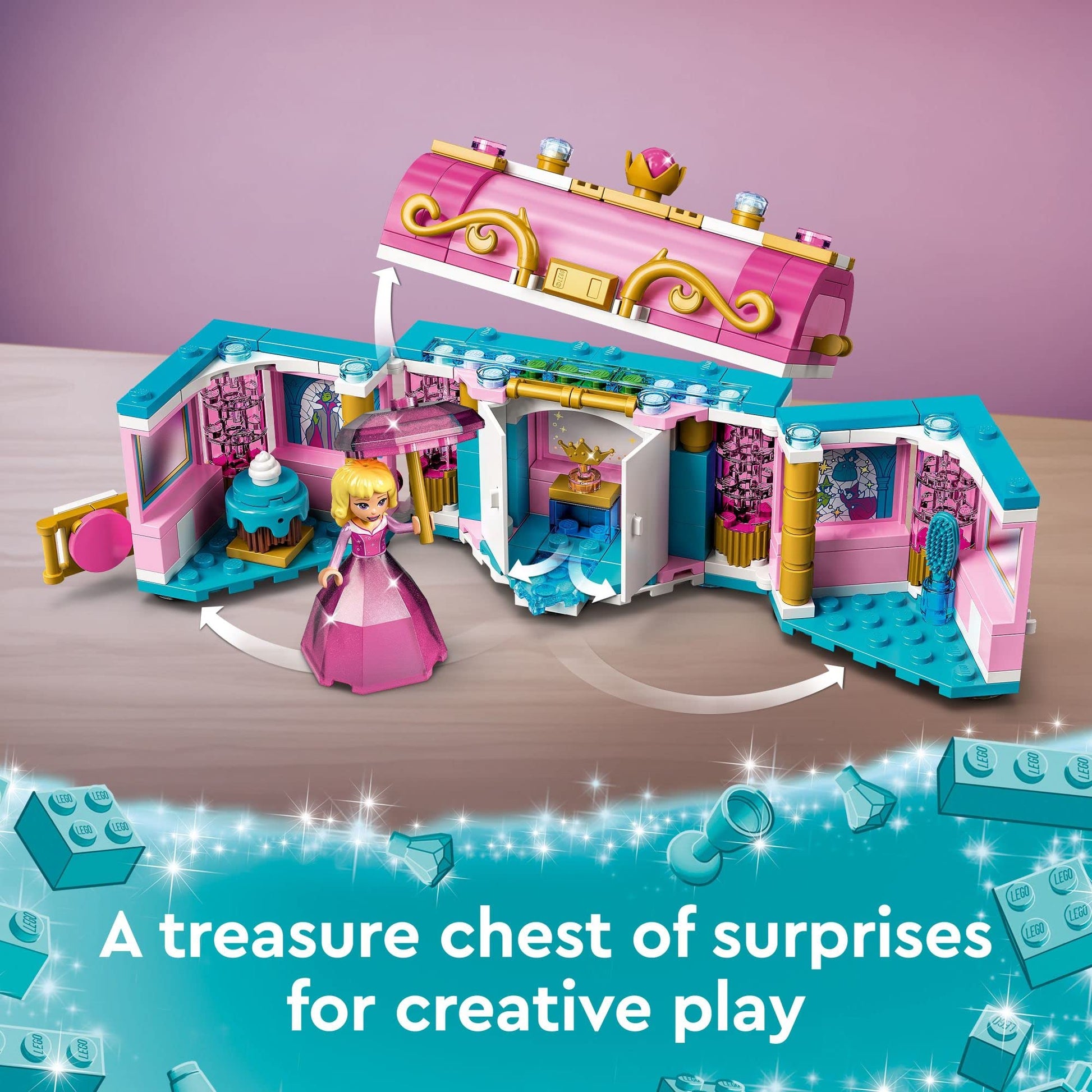 LEGO Disney Princess Aurora, Merida & Tiana’s Enchanted Creations 43203 Diamond Dress Set with 2 Buildable Jewelry Boxes, Pencil Holder, DOTS Bracelet