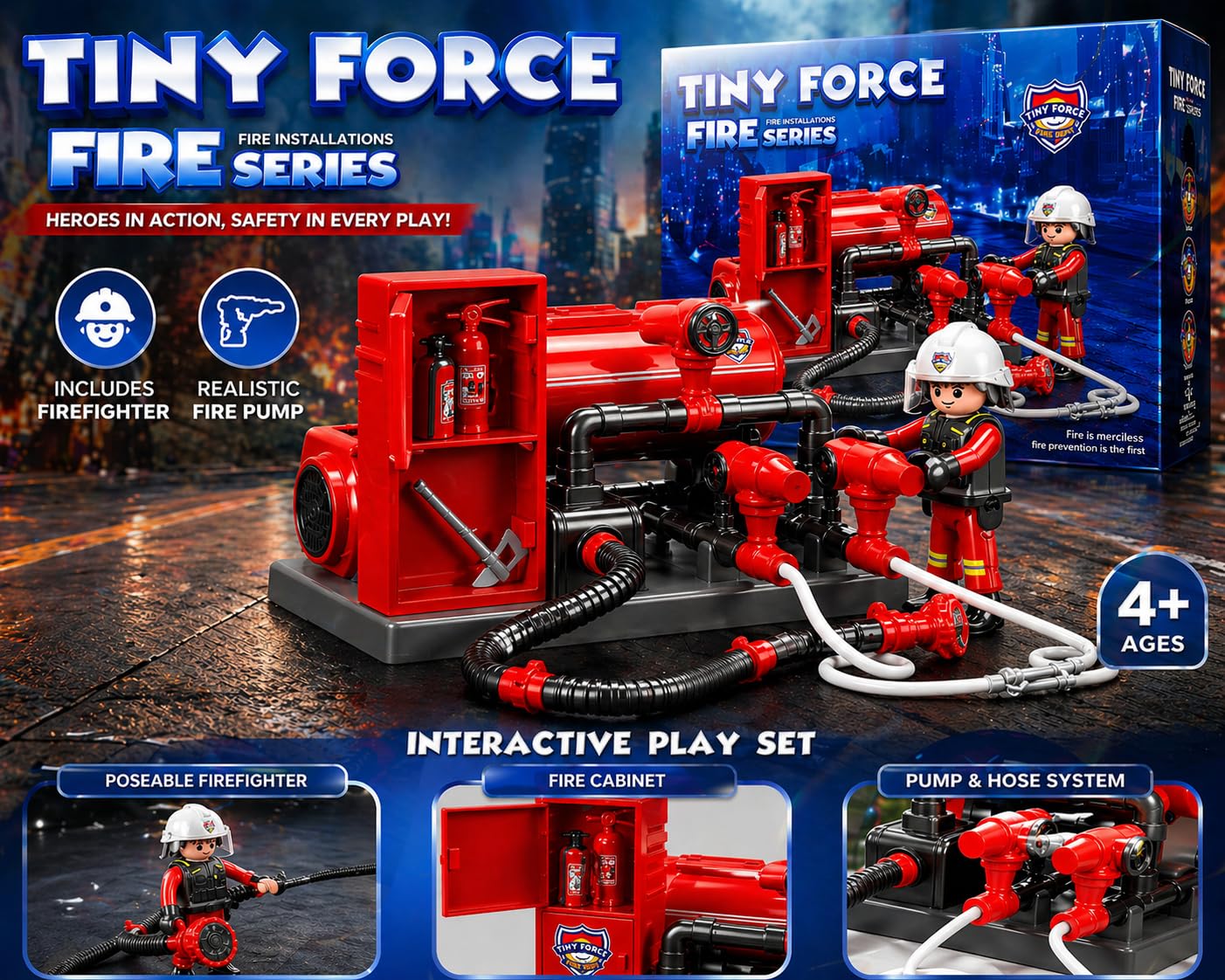 Tiny Force Fire Water Pump Accessory - Firefighter Rescue Toy for Toddler Boys, Play Figure Pump Accessory for Firefighter Playsets