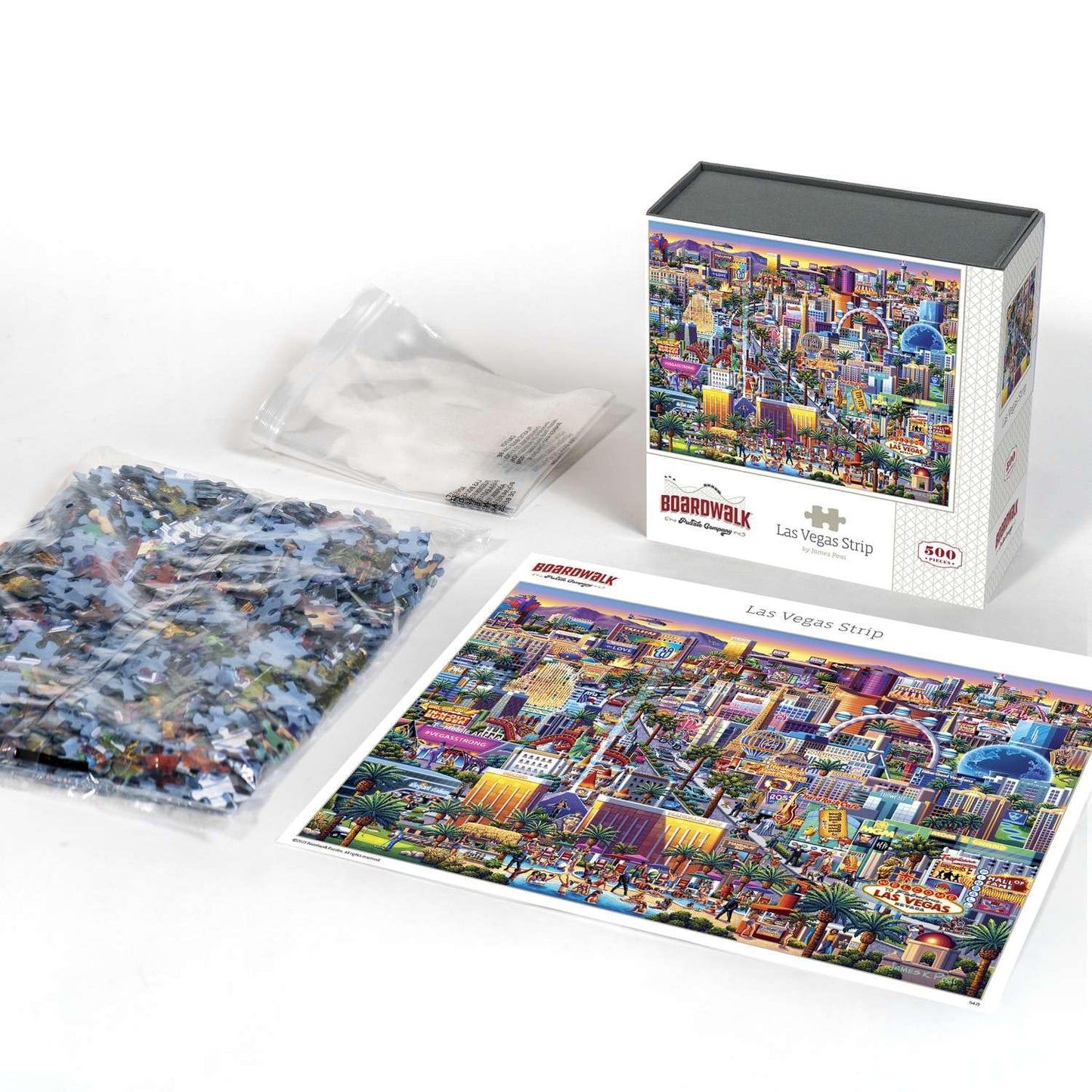 Boardwalk Las Vegas Strip 500 Piece Jigsaw Puzzle Fun Colorful Nevada Puzzles with Premium Box, Gift for Adults and Family 16"x20"