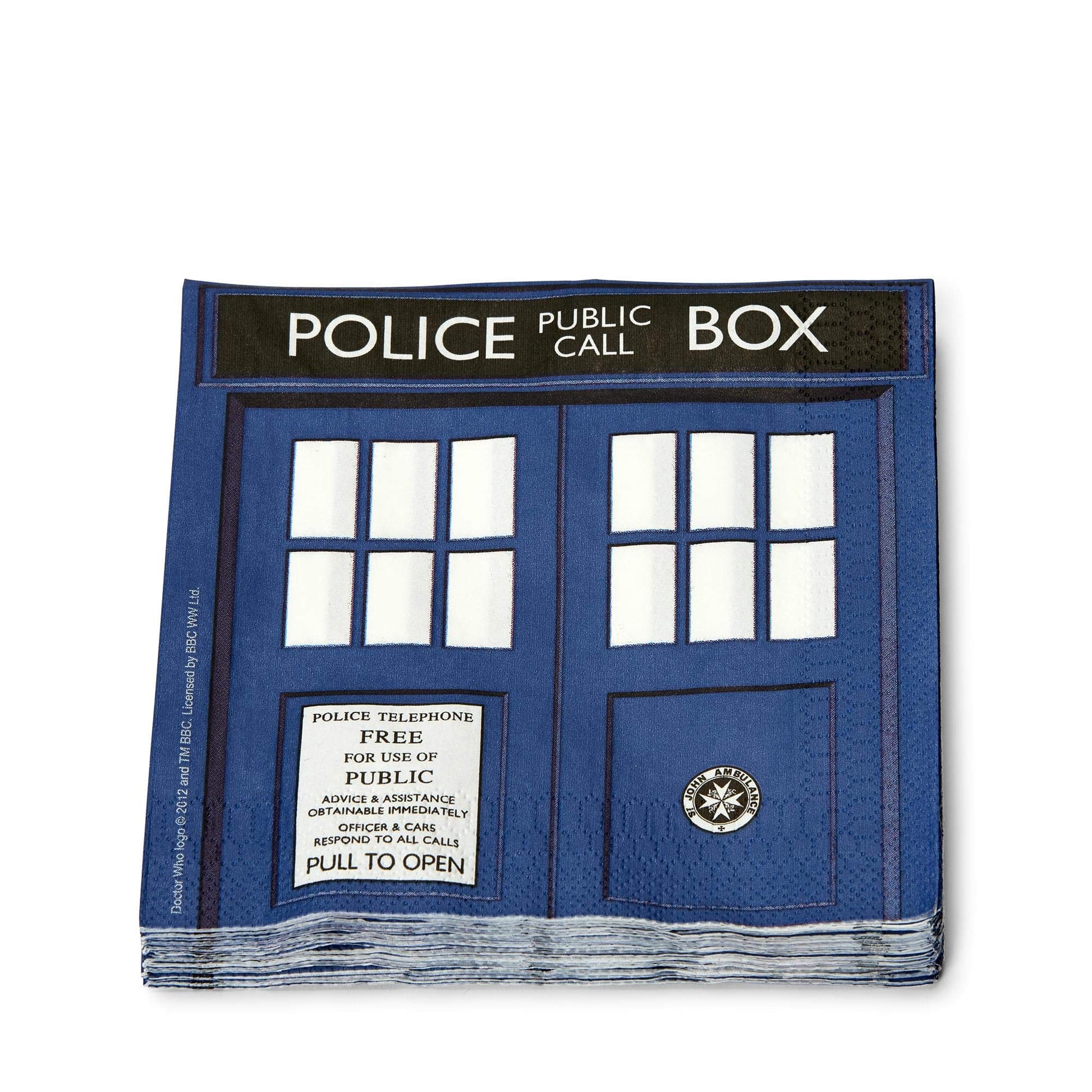 Doctor Who TARDIS Paper Napkins - 20-Piece 6.5" Party Napkin Set - Tardis Police Call Box Door - Themed Tableware Party Decoration - Space & Time