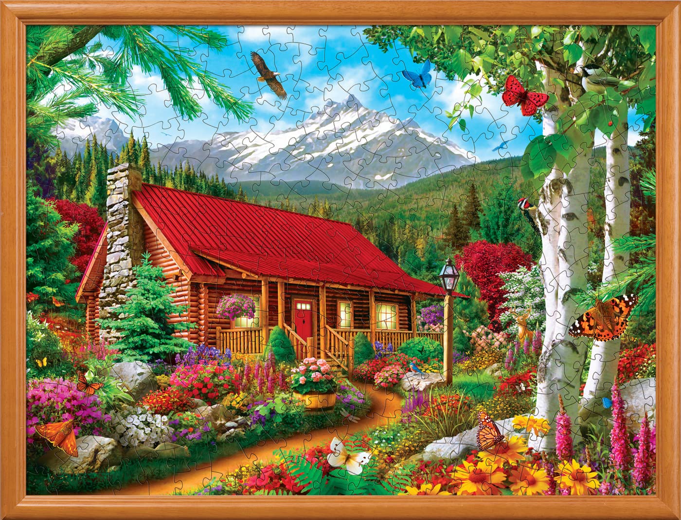 MasterPieces - 300 Piece Jigsaw Puzzle, Large EZ Grip Shapes, Mountain Hideaway, Fun for Adults, Seniors, Family, Kids, Non-Glare Finish, 18"x24"