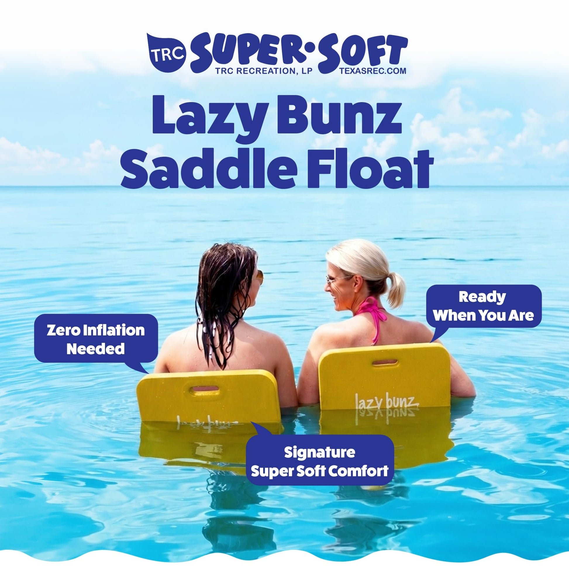 TRC Recreation Lazy Bunz Foam Water Saddle Pool Float, Lounger for Swimming Pool, Lake, River, and Beach Essentials, 2 Pack, Yellow