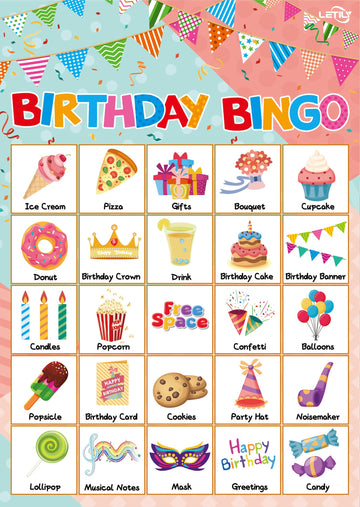 LETILY Birthday Bingo Game 24 Players for Kids - Fun and Festive Patterns for a Memorable Birthday Party