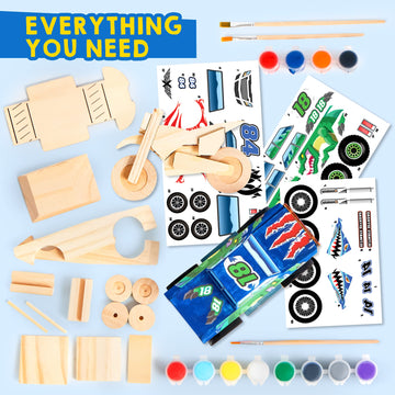 JOYIN Kids Craft Kit Build & Paint Your Own Wooden Race Car Art & Craft Kit DIY Toy Make Your Own Car Truck Toy Construct and Paint Kit, Presents