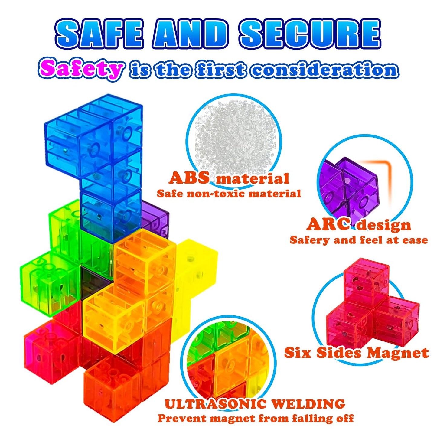 OUXIA Magnetic Building Blocks Magic Magnetic 3D Puzzle Cubes, Set of 7 Multi Shapes Magnetics Blocks with 54 Guide Cards, Children's Educational Toys
