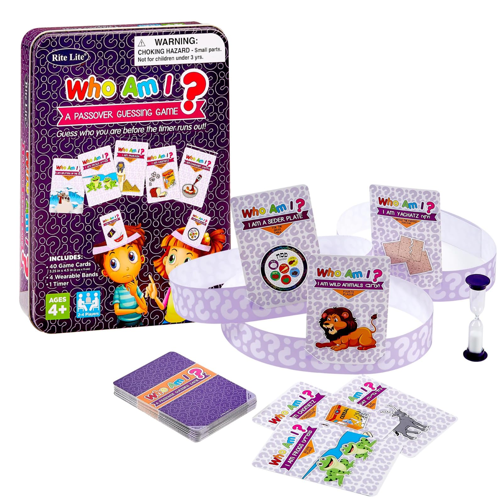 Rite Lite Passover Game Gift Who Am I Head’s Up Jewish Pesach Seder Gifts for Kids Holiday Party Favors Fun Guessing Game Wear Card Above Head