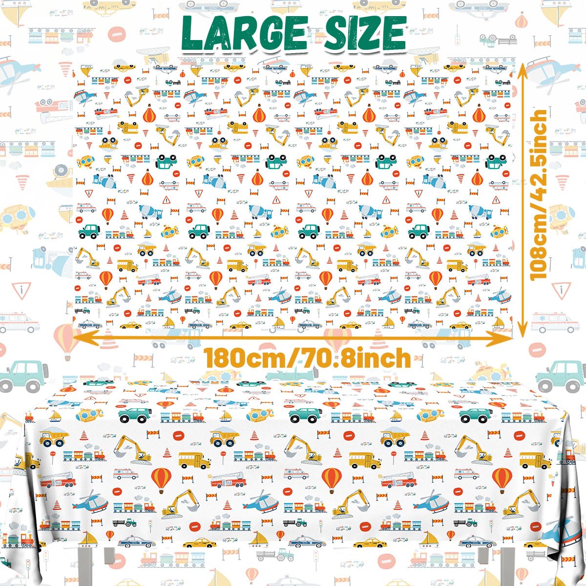 HAKOTI 3Pack Transportation Birthday Tablecloth,Transportation Birthday Party Supplies Rectangular Truck Birthday Plastic Table Covers