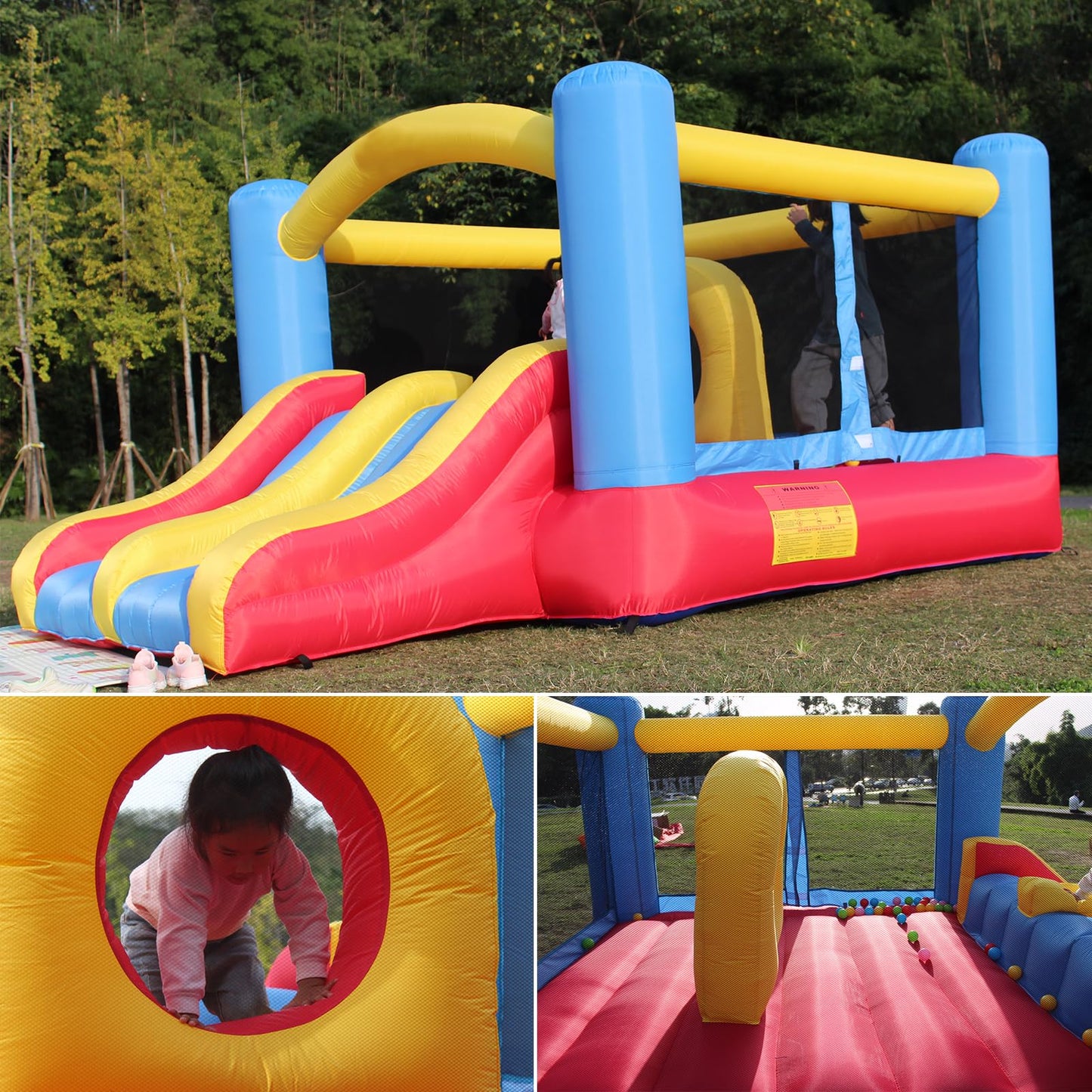 Whubefy Bounce House for Kids 3-6 Big Kids 8-12 w/Double Slide & Obstacle Course, 12 x 9FT Indoor/Outdoor Inflatable Jump 'n Slide with Large Bounce