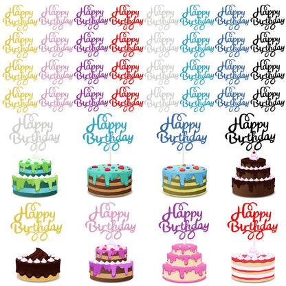 Boao 40 Pieces Happy Birthday Cake Toppers 5.3 x 3.94 in Glitter Birthday Cupcake Topper Cake Party Supplies Decorations, 8 Colors