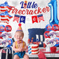 Little Firecracker Birthday Party Decorations 4th of July 1st Birthday Party Supplies Glittery Little Firecracker Banner High chair Banner