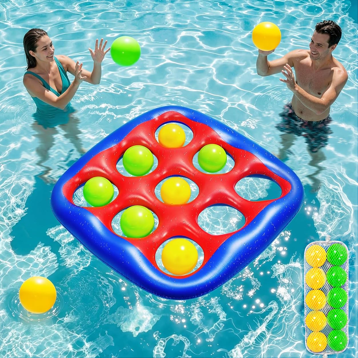 Hayiwel Pool Games Set- Tic-Tac-Toe Inflatable Pool Toys with 10 Balls Fun Summer Swimming Pool Party Beach Lawn Outdoor Camping Party Float Game