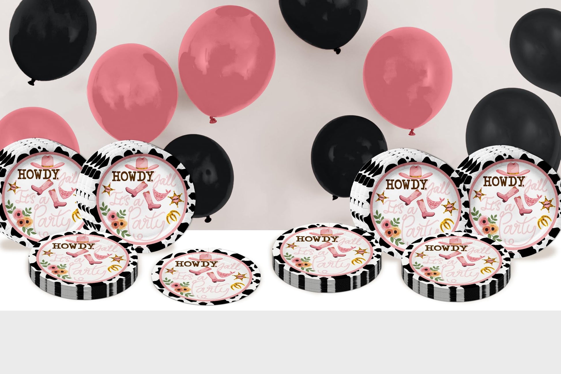 Birthday Galore Howdy Y’all Cowgirl Plates - 32 Pieces, 9" Round Disposable Tableware with Western Design Theme - Fun and Bright Colorful Tableware
